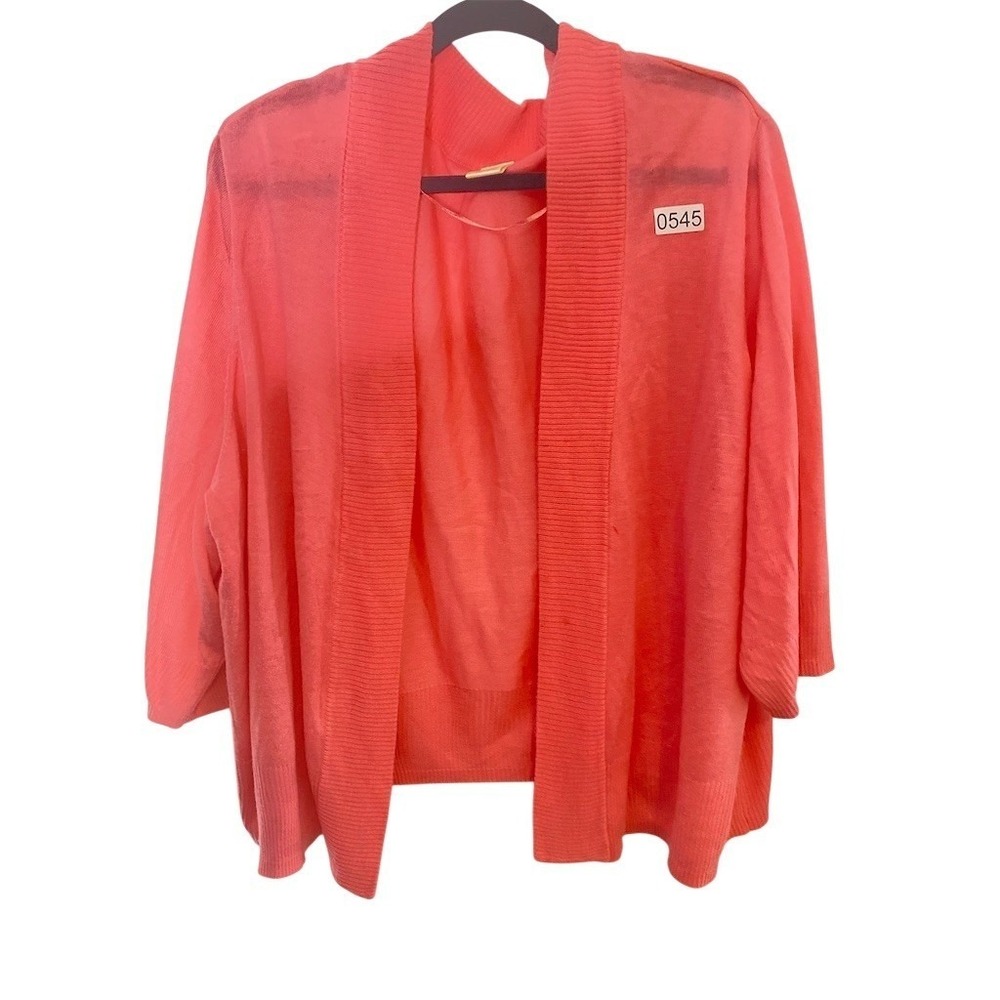 Faded Glory Cardigan Sweater‎ Womens Plus 3X Coral Pink Open Front Ribbed